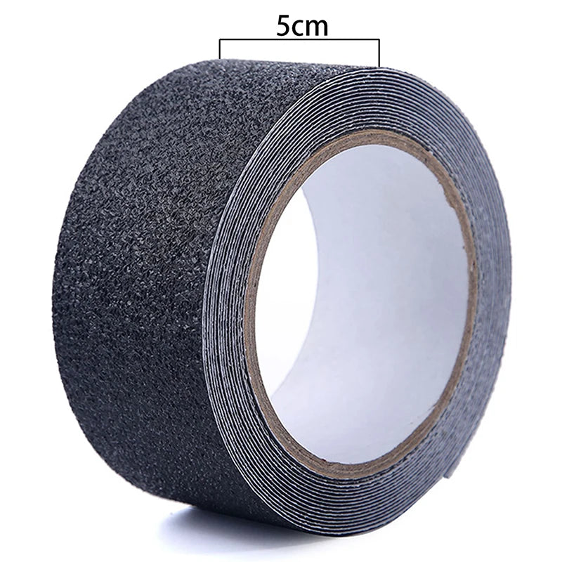 Rouleau de bande antidérapante adhésive noire de 5 cm de largeur, surface granuleuse haute adhérence pour sécuriser les escaliers et sols.